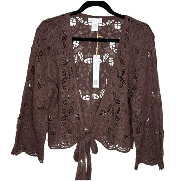 House of Harlow 1960 Tops - House of Harlow 1960 Brown Lace Tie Front Ruffle Sleeve Blouse NWT One Size
